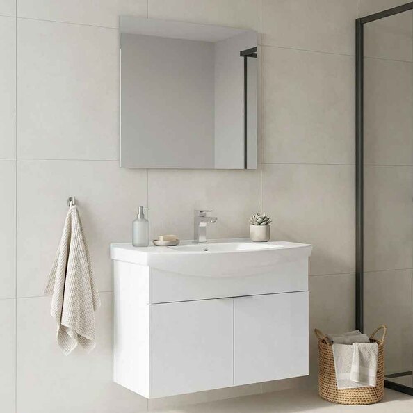 Purus 800mm Wooden Wall Mounted Bathroom Furniture Set with 2 Doors in White