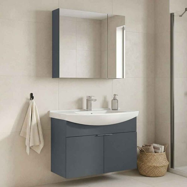 Purus 800mm Wooden Wall Mounted Bathroom Furniture Set with 4 Doors in Matte Anthracite