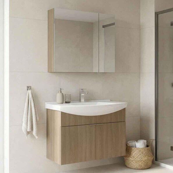 Purus 800mm Wooden Wall Mounted Bathroom Furniture Set with 4 Doors in Oak