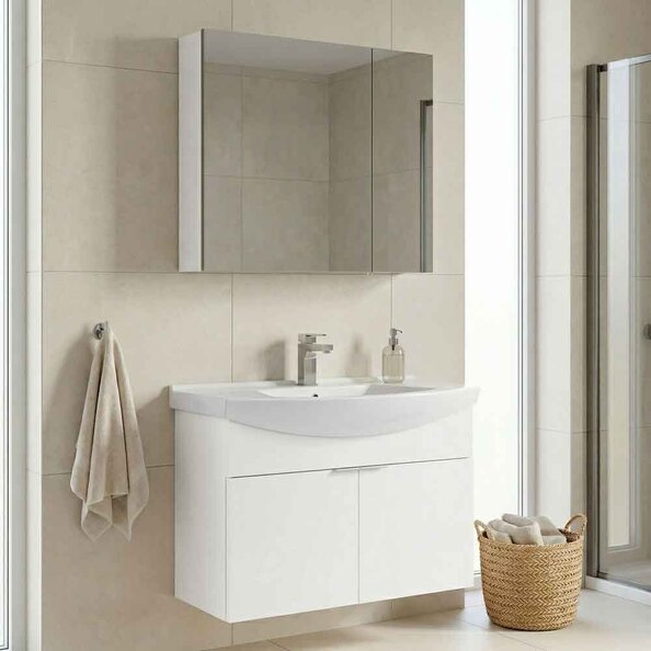 Purus 800mm Wooden Wall Mounted Bathroom Furniture Set with 4 Doors in White