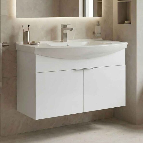Purus 800mm Wooden Wall Mounted Vanity Unit & Basin in White
