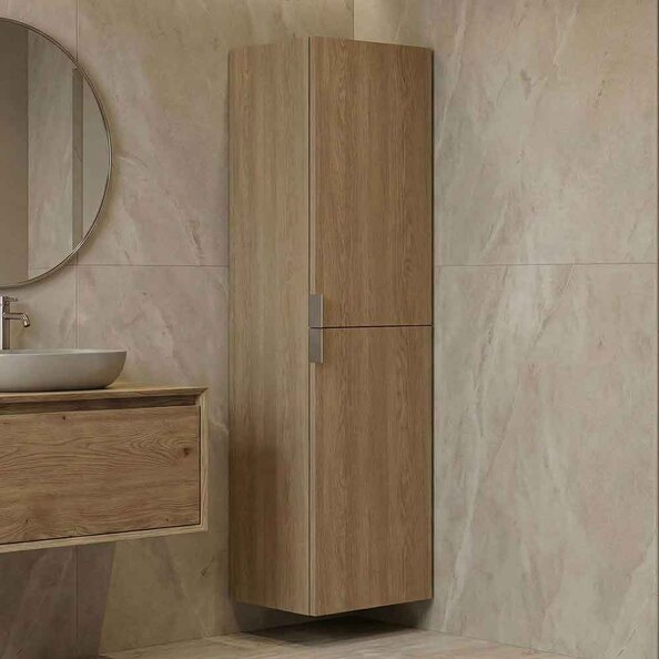 Purus Tall Wooden Wall Mounted Bathroom Storage Cabinet in Sonoma Oak