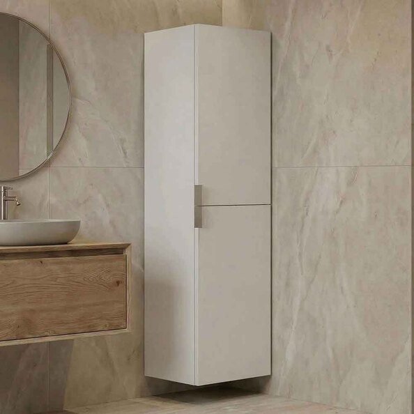 Purus Tall Wooden Wall Mounted Bathroom Storage Cabinet in White