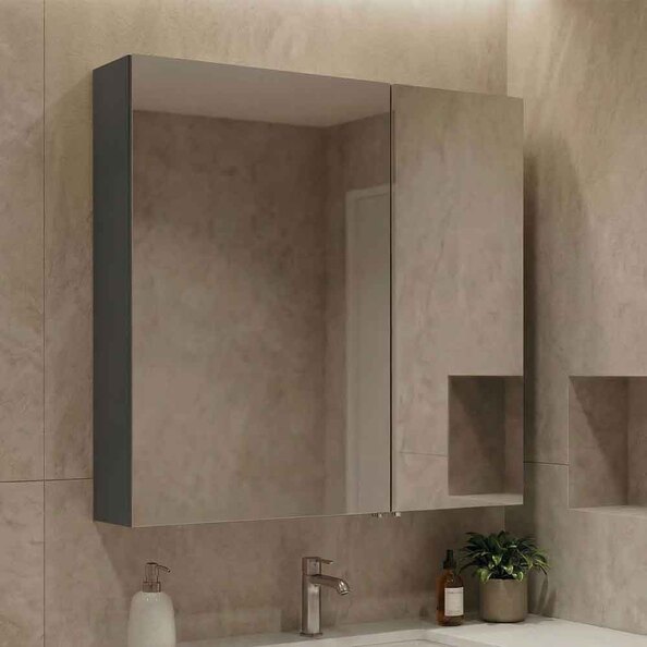 Purus Wooden Wall Mounted Bathroom Mirror Cabinet in Matt Anthracite