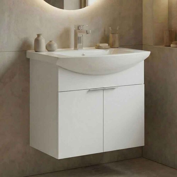 Purus Wooden Wall Mounted Vanity Unit & Basin in White
