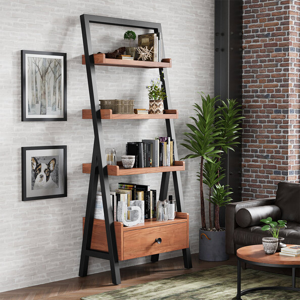 Qimera Acacia Wood Ladder Bookcase