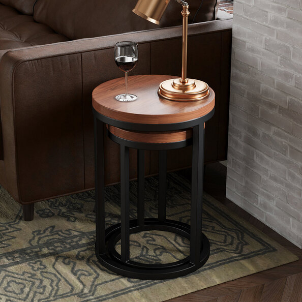 Qimera Round Acacia Wood Nest Of 2 Tables
