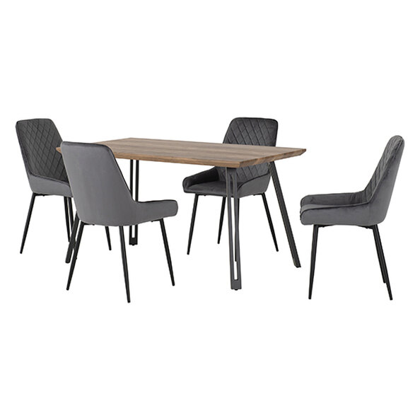 Qinson Straight Edge Dining Table With 4 Avah Grey Chairs