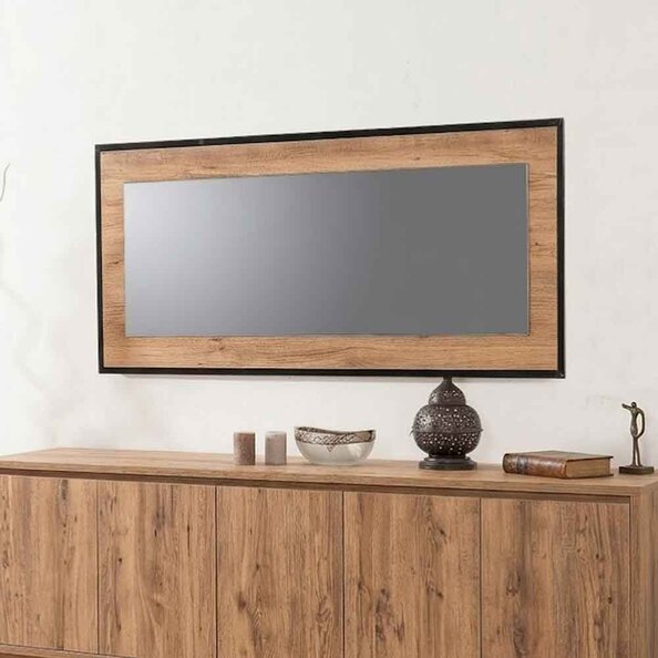 Quantum Glass Wall Mirror with Atlantic Pine Wooden Frame