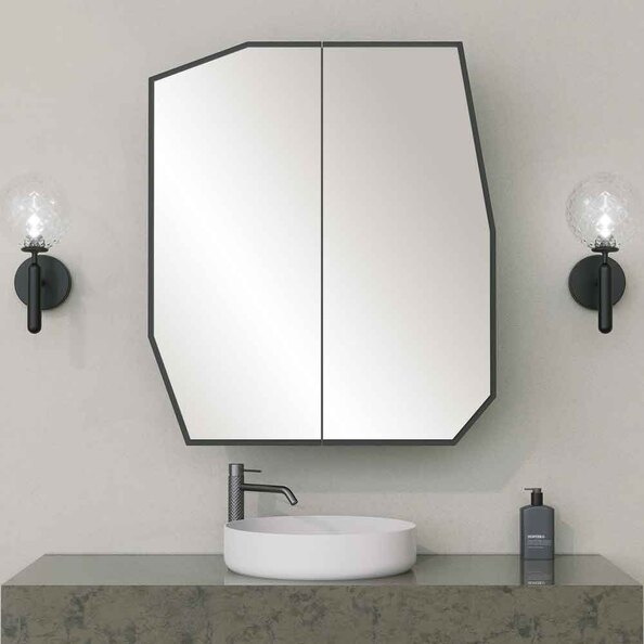 Quartz Wooden Bathroom Mirror Cabinet in Black