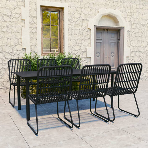 Quincy Large Rattan And Glass 7 Piece Dining Set In Black