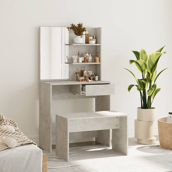 Quito Wooden Dressing Table Set In Concrete Effect