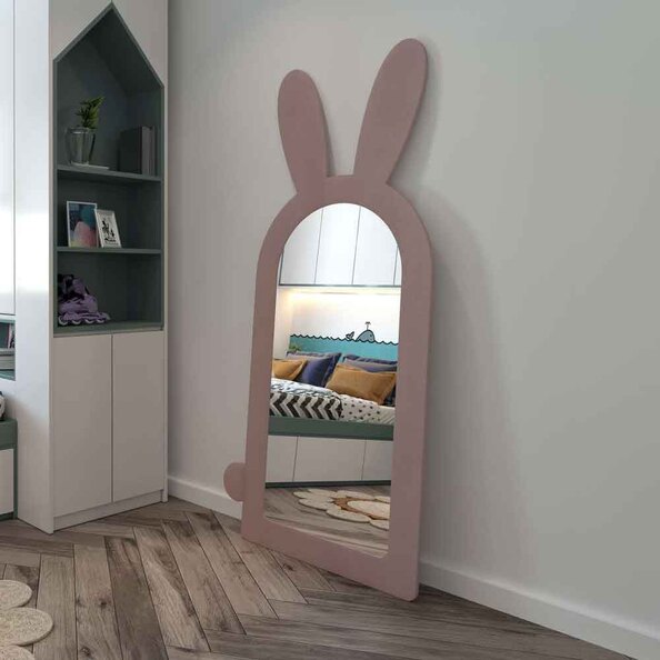 Rabbit Glass Cheval Mirror with Pink Wooden Frame