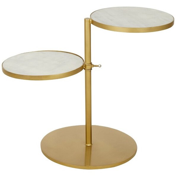 Mekbuda White Marble 2 Shelves Side Table With Gold Frame