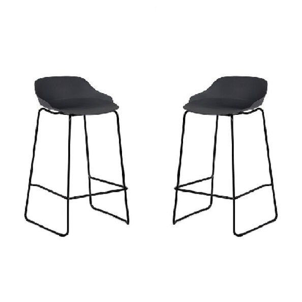 Racco Dark Grey Plastic Bar Stools With Metal Legs In Pair