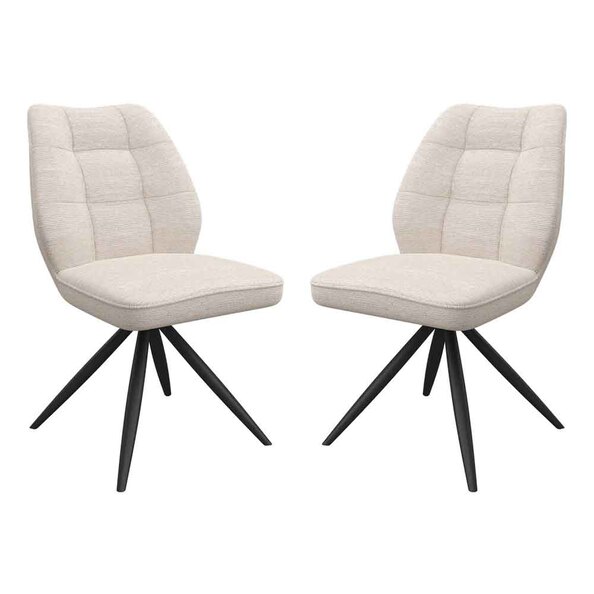 Raevo Ivory Fabric Swivel Dining Chairs with Metal Legs in Pair