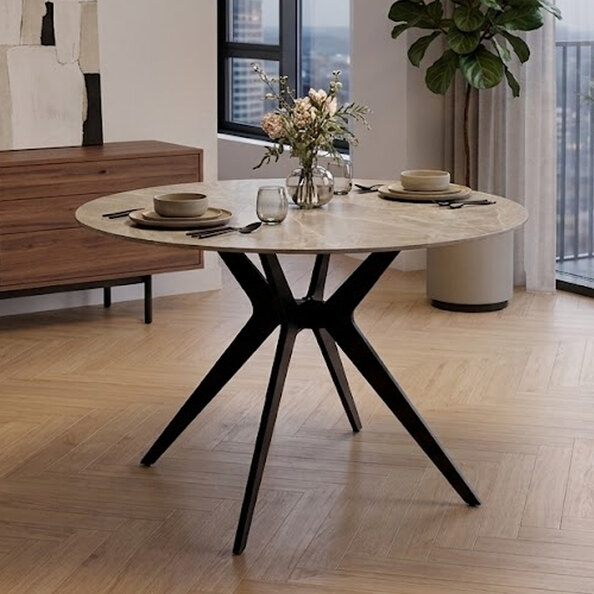 Raffa Round Sintered Stone Top Dining Table in Grey
