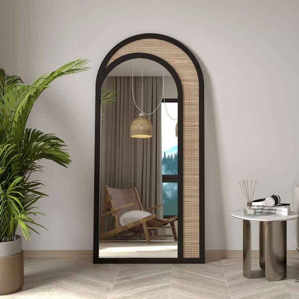 Rafza Glass Cheval Mirror with Black Wooden Frame