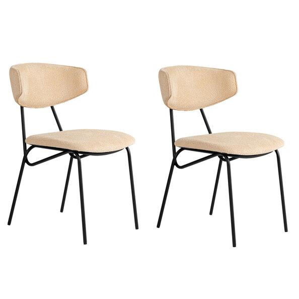 Raleo Beige Fabric Dining Chairs with Black Metal Legs in Pair