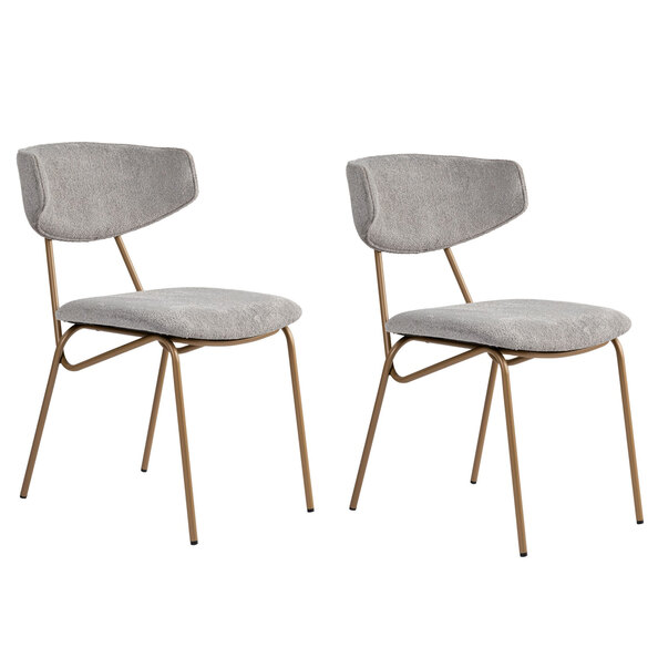 Raleo Grey Fabric Dining Chairs with Gold Metal Legs in Pair