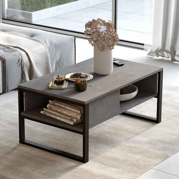 Raleo Wooden Coffee Table with Metal Frame in Silver