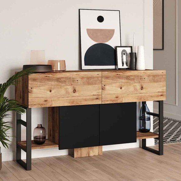 Raleo Wooden Console Table with Metal Frame in Atlantic Pine and Anthracite