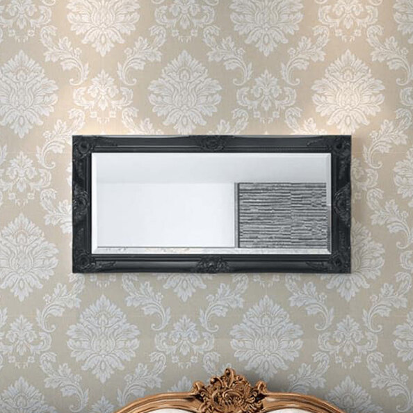 Ramiro Small Baroque Style Wooden Wall Mirror In Black