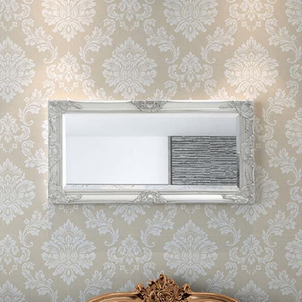 Ramiro Small Baroque Style Wooden Wall Mirror In Silver