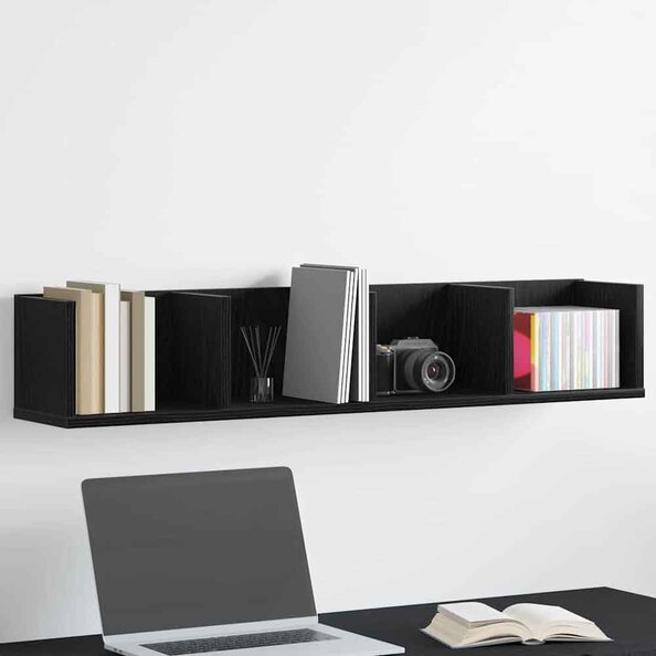 Ramona 100cm Wooden Wall Hung Shelving Unit - Black Oak