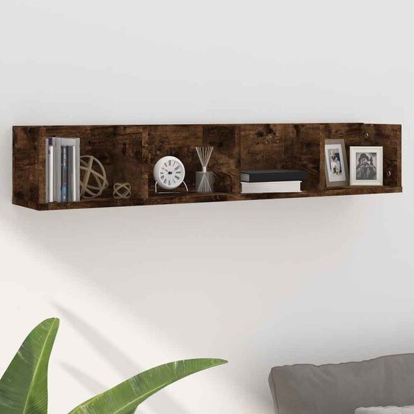 Ramona 100cm Wooden Wall Hung Shelving Unit - Smoked Oak