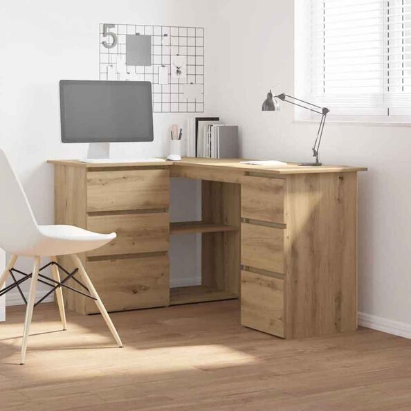 Ramona Wooden Corner Laptop Desk With 4 Drawers - Artisan Oak