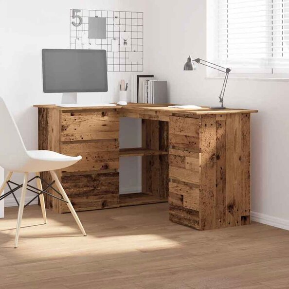 Ramona Wooden Corner Laptop Desk With 4 Drawers - Brown
