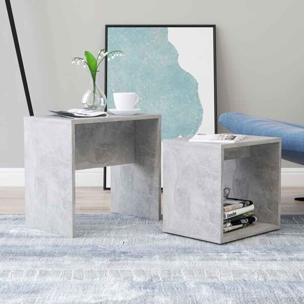 Ramona Wooden Nesting Coffee Table - Concrete Grey