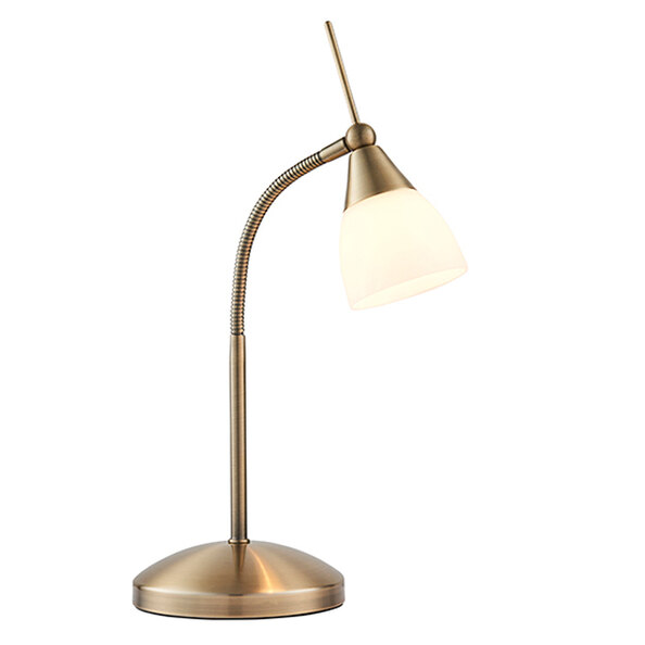 Range White Glass Touch Task Table Lamp In Antique Brass