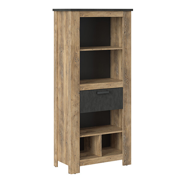 Rapilla Wooden Bookcase With 1 Drawer In Chestnut And Matera Grey