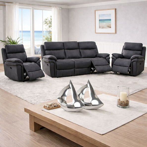 Rasalas Fabric Electric Recliner 3+1+1 Seater Sofa Set - Charcoal