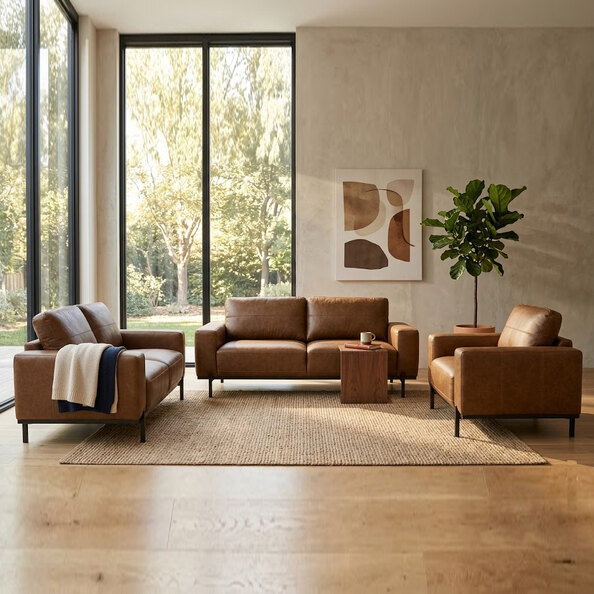 Ravion Fabric Sofa Suite in Tan