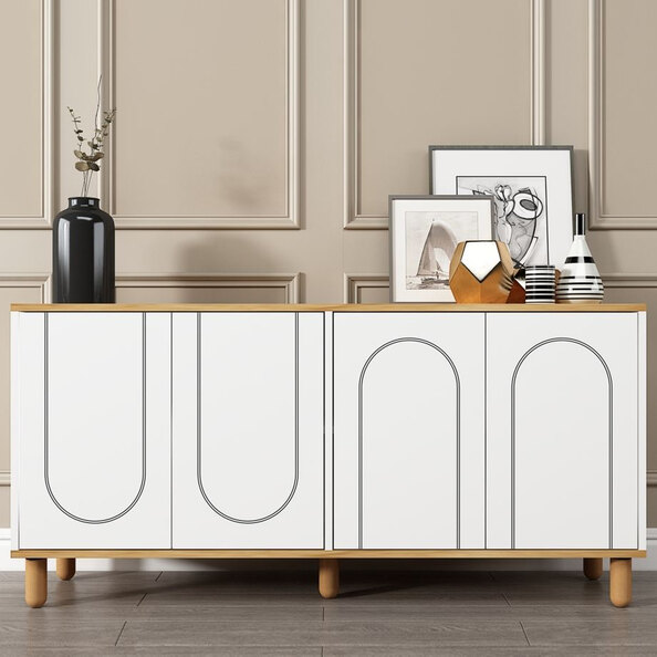 Ravone Wooden Sideboard with 4 Doors in Sapphire Oak and White