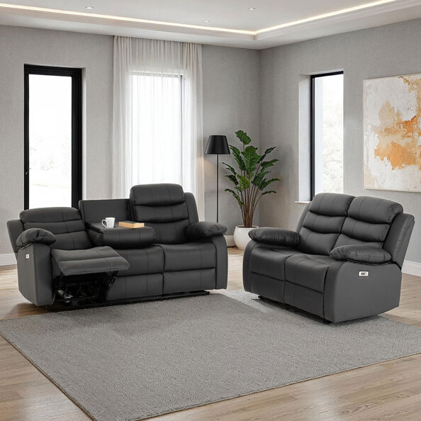 Rawlins Faux Leather Recliner 3+2 Seater Sofa Set in Grey