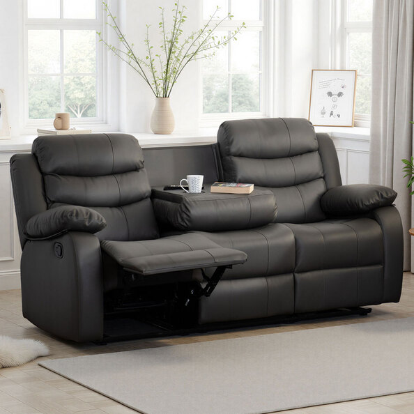 Rawlins Faux Leather Recliner 3 Seater Sofa in Grey