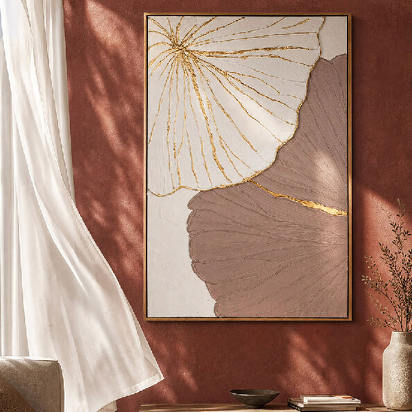 Raxen Canvas Flower Pattern Wall Art in Brown and White