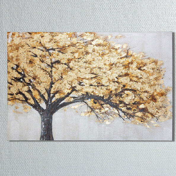 Raxen Canvas Golden Tree Wall Art in in Grey