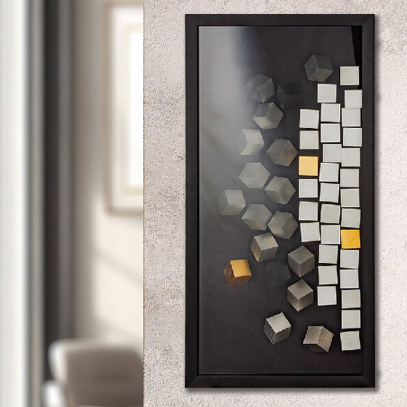 Raxen Glass 3D Cubes Pattern Wall Art in Black and Silver