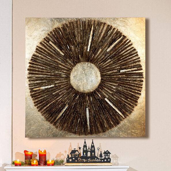 Raxen Synthetic Resin Solar Flare Textured Wall Art in Champagne and Gold