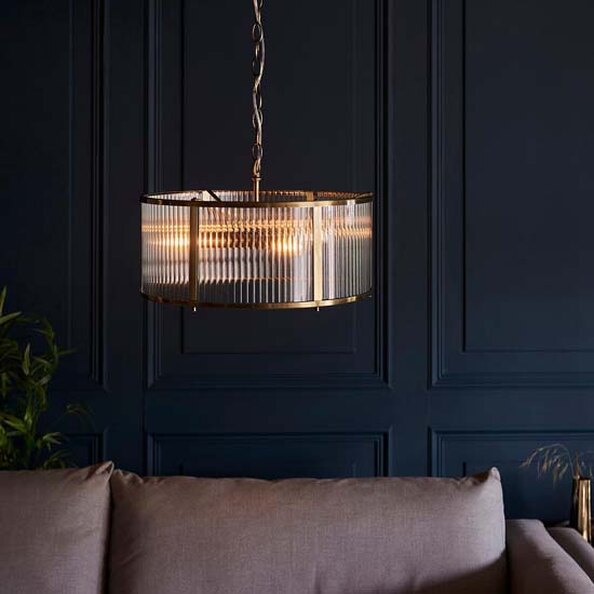 Rayong Glass Shade 3 Lights Ceiling Pendant Light In Brass