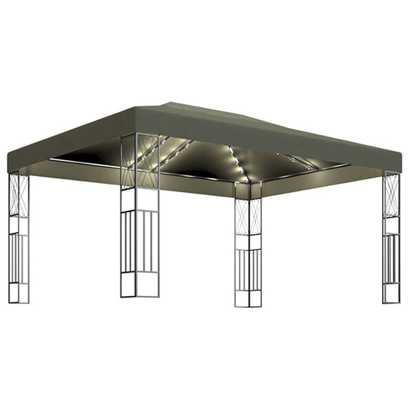 Raziel Large Fabric Gazebo In Taupe With LED String Lights