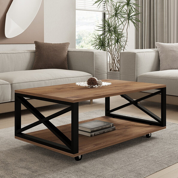 Refia Wooden Coffee Table with Wheeled Legs in Atlantic Pine