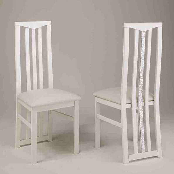 Regal White Wooden Dining Chairs In Pair