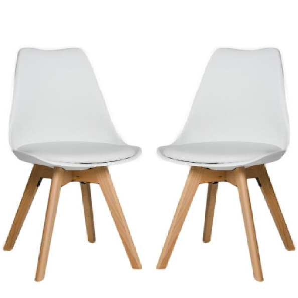 Regis White Leather Dining Chairs With Oak Legs In Pair