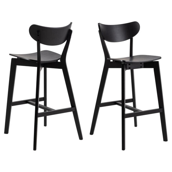 Reims Matt Black Wooden Bar Chairs In Pair